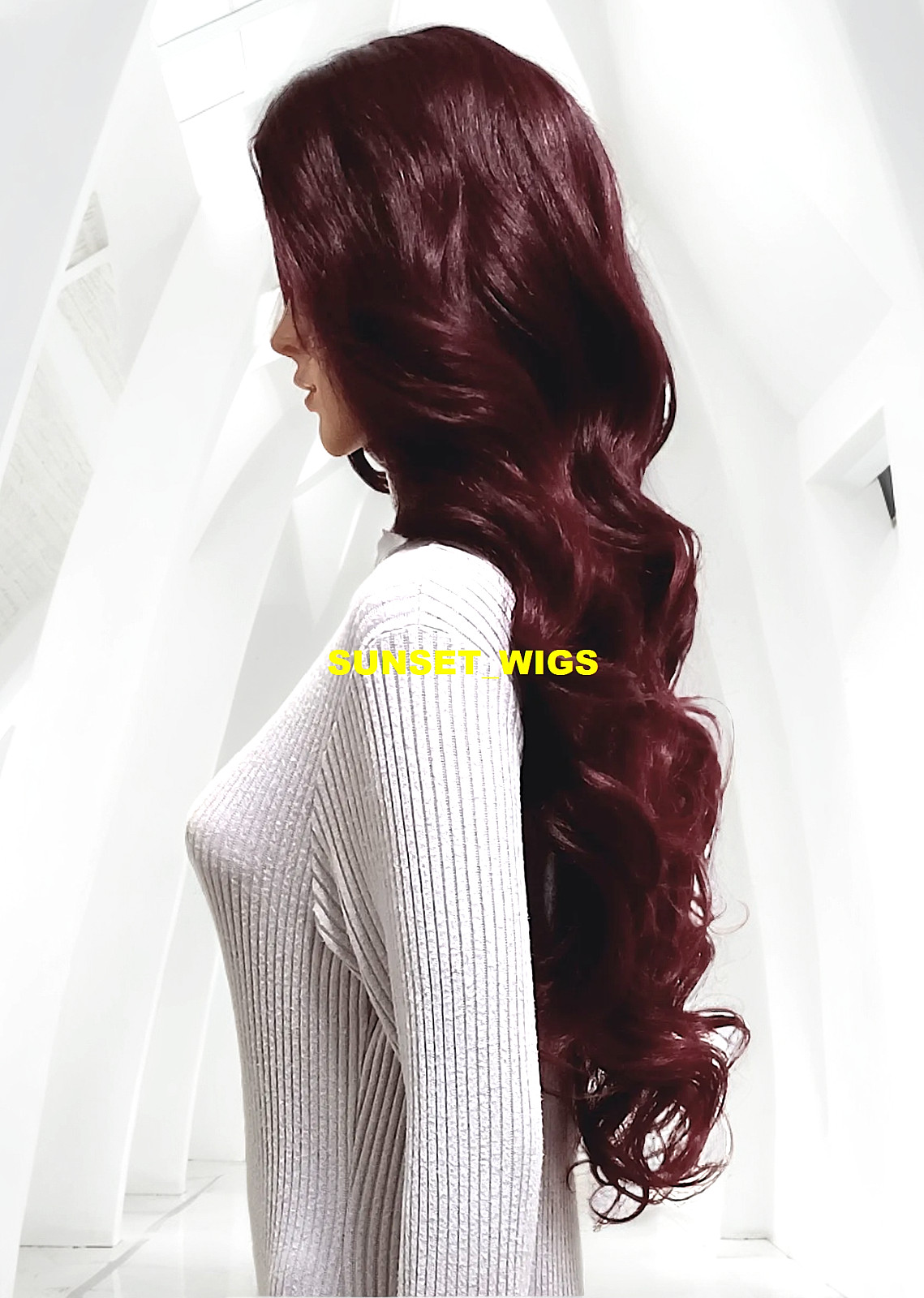 33″ LACE FRONT WIG LONG WAVY LAYERED BLACK BURGUNDY MIX #T1B.425 HEAT OK NWT