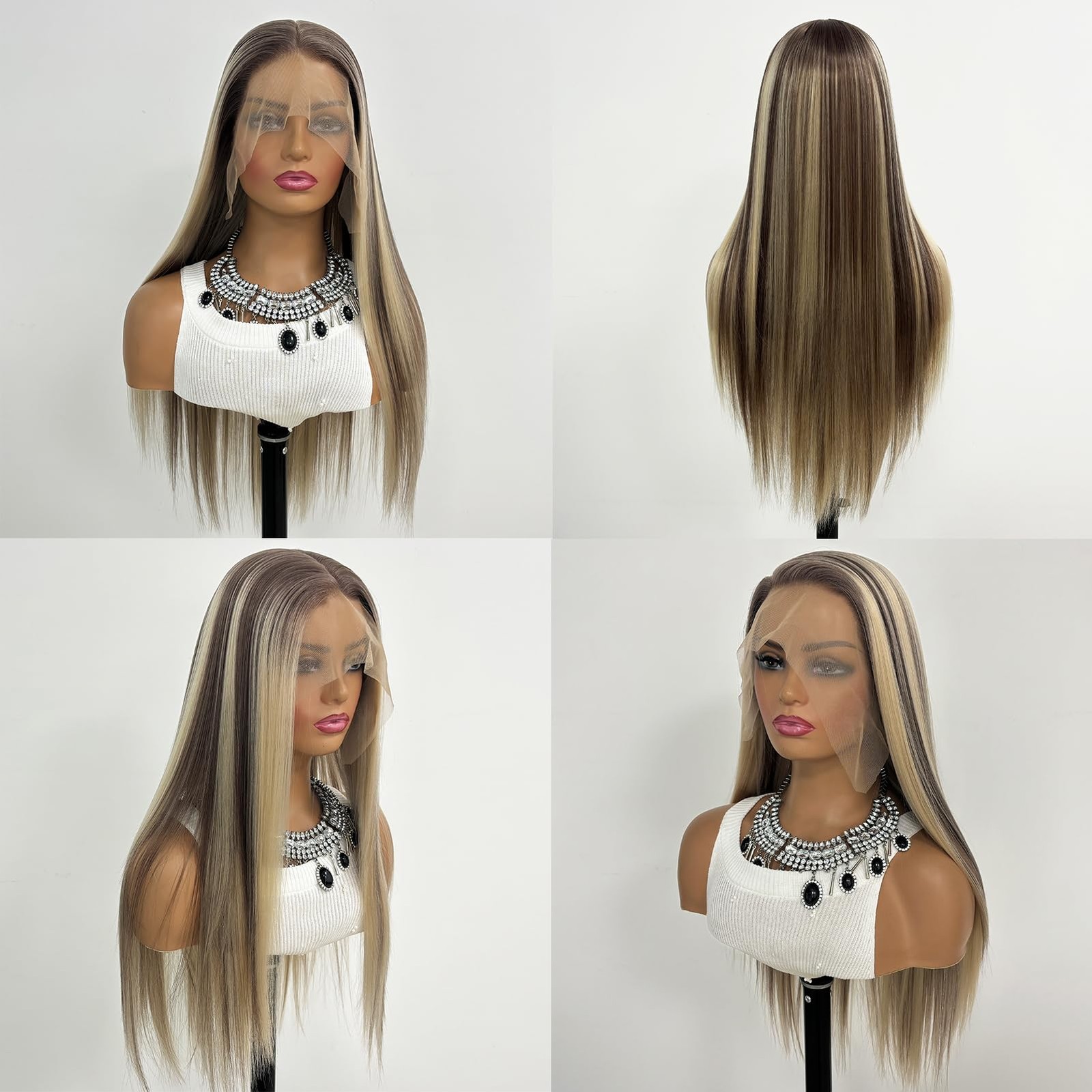 MACA BAKA Highlight Ash 150 Density, F22-Ash Blonde Straight 24″ 13×6 Wig