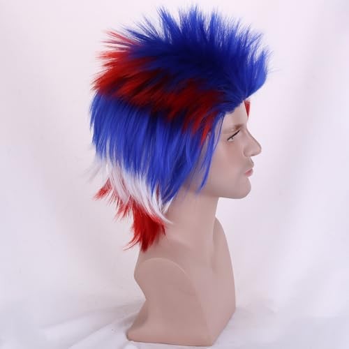 Red White Blue Wigs for Men American Flag Wig 4th of July wigs Crazy Wig Heat
