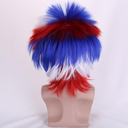 Red White Blue Wigs for Men American Flag Wig 4th of July wigs Crazy Wig Heat