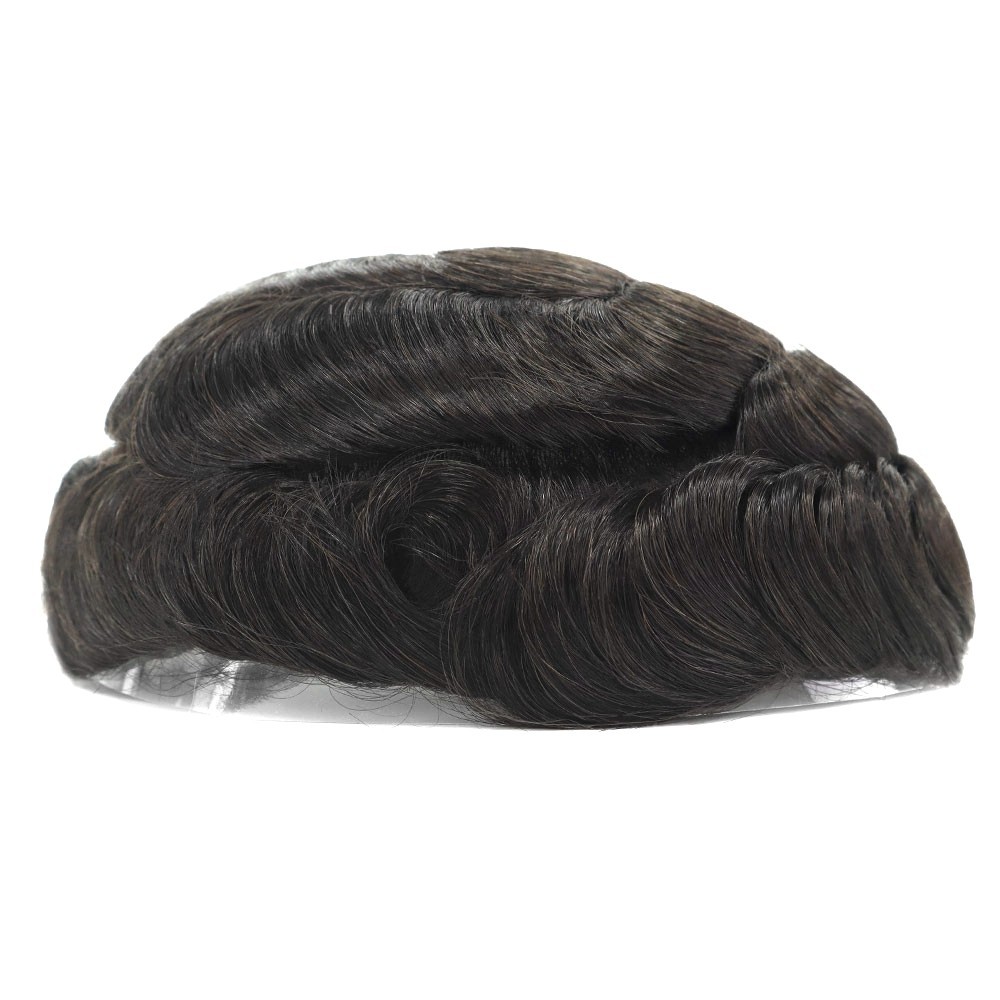 Toupee for Men Human Hair Replacement System Fine Mono Lace Hair Pieces 6X8 #1B