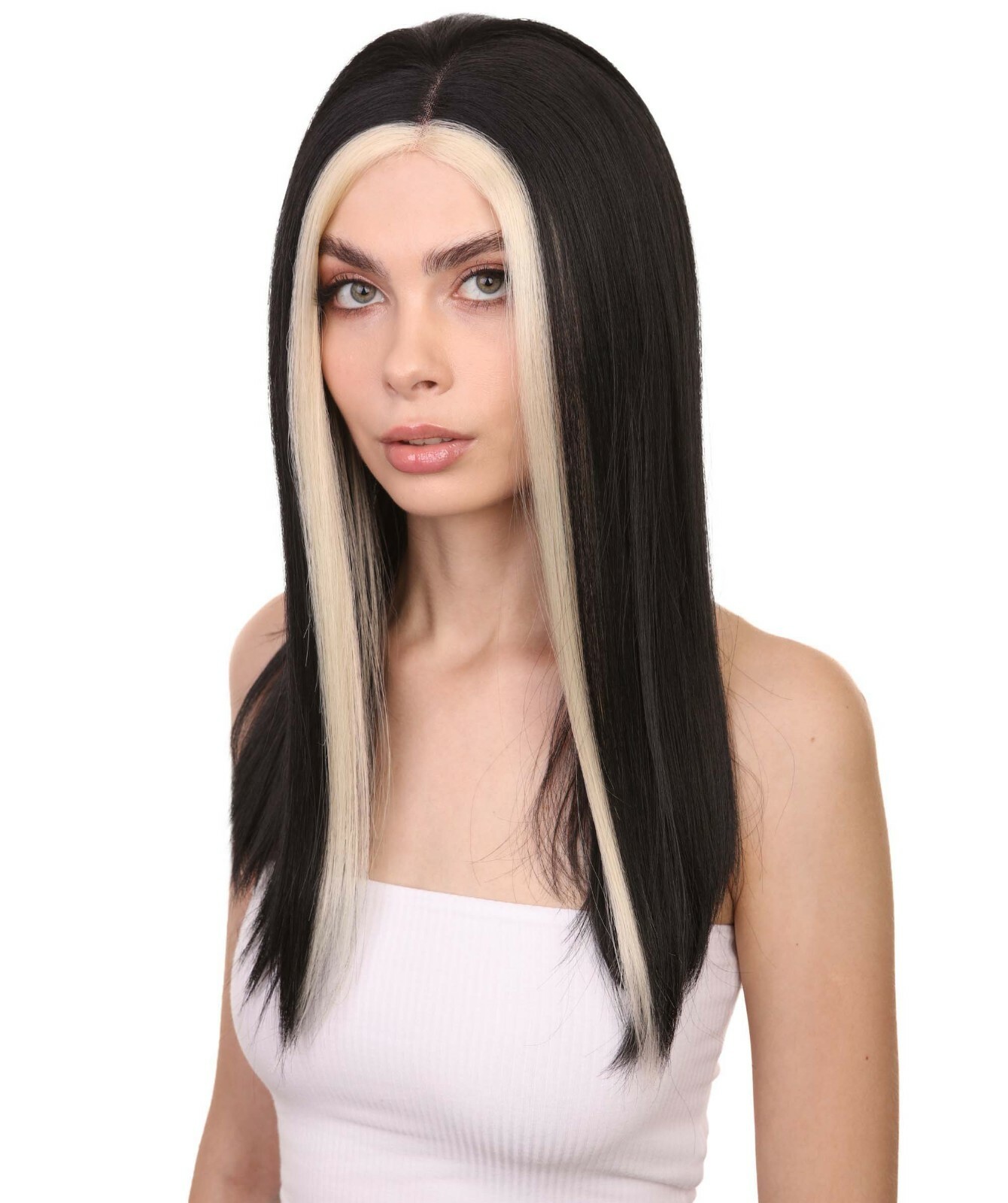 Adult Women’s 18″ Long Length Straight 4×4 Lace Front Black Blonde Highlight Wig