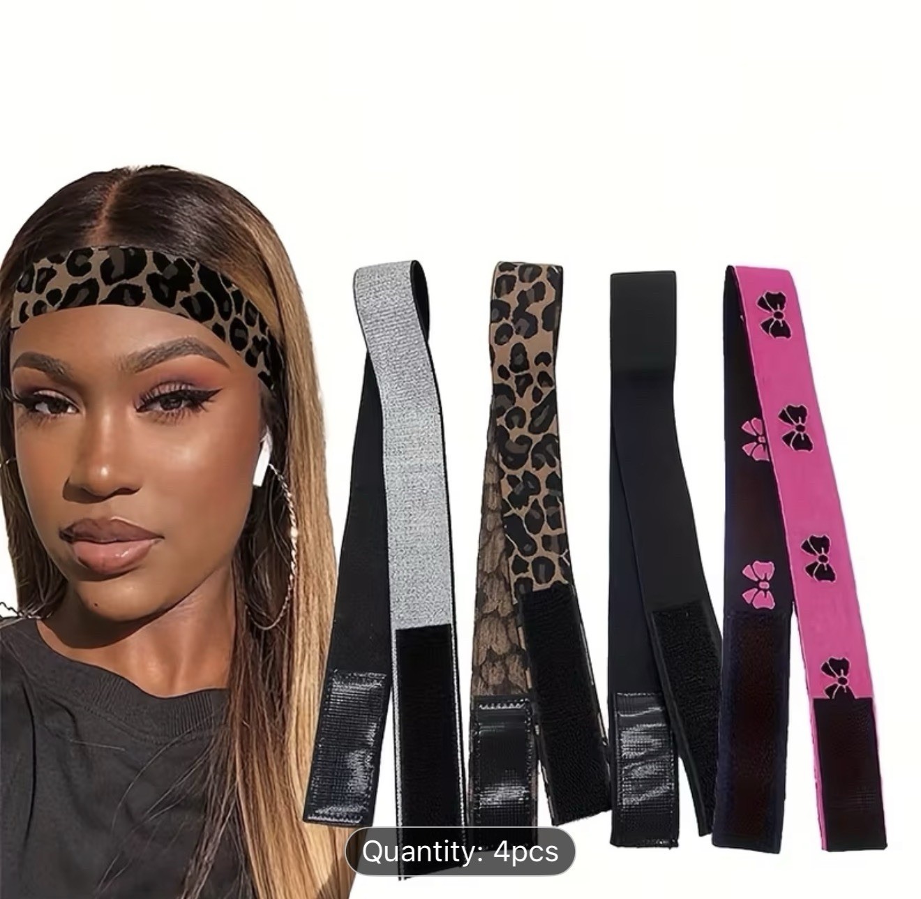 4 Adjustable Wig Bands Stretchy Reusable Hook-and-Loop One Size Women