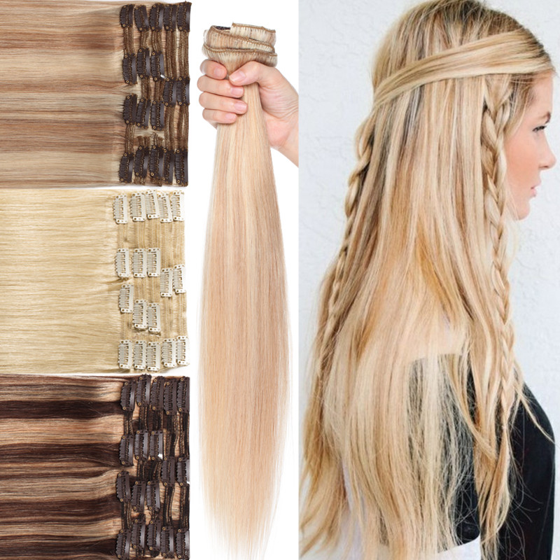 Deluxe AAAA+ Clip In THICK Double Weft 100% Real Human Hair Extensions Full Head