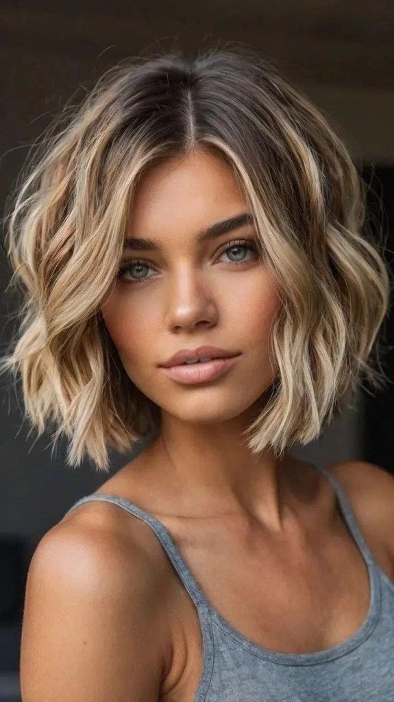 100% Human Hair Fashion Elegant Women’s Short Brown Mix Blond Wavy Wigs 10 Inch