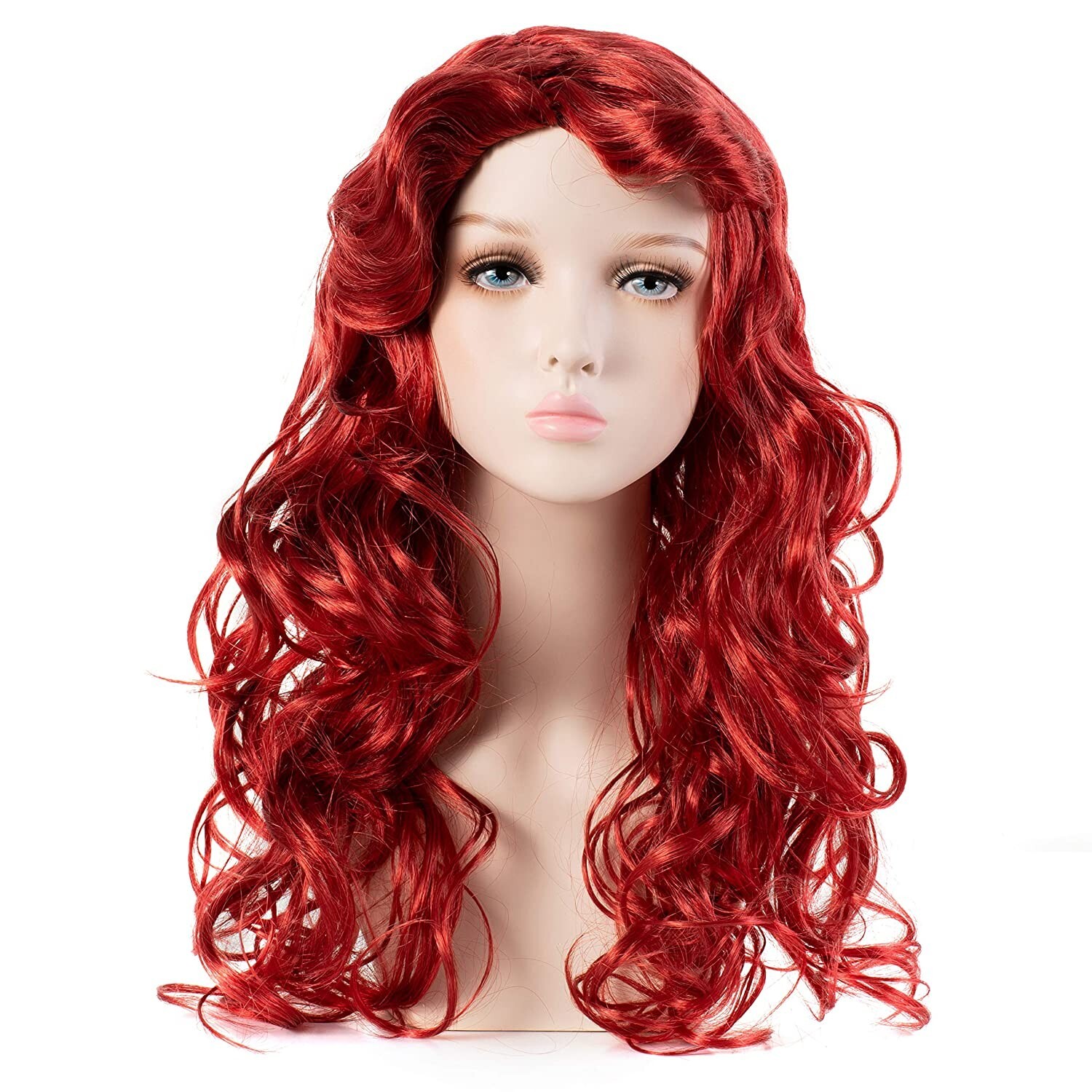 Onedor Girl’s Long Curly Red Synthetic Wavy Hair Mermaid Cosplay Wigs