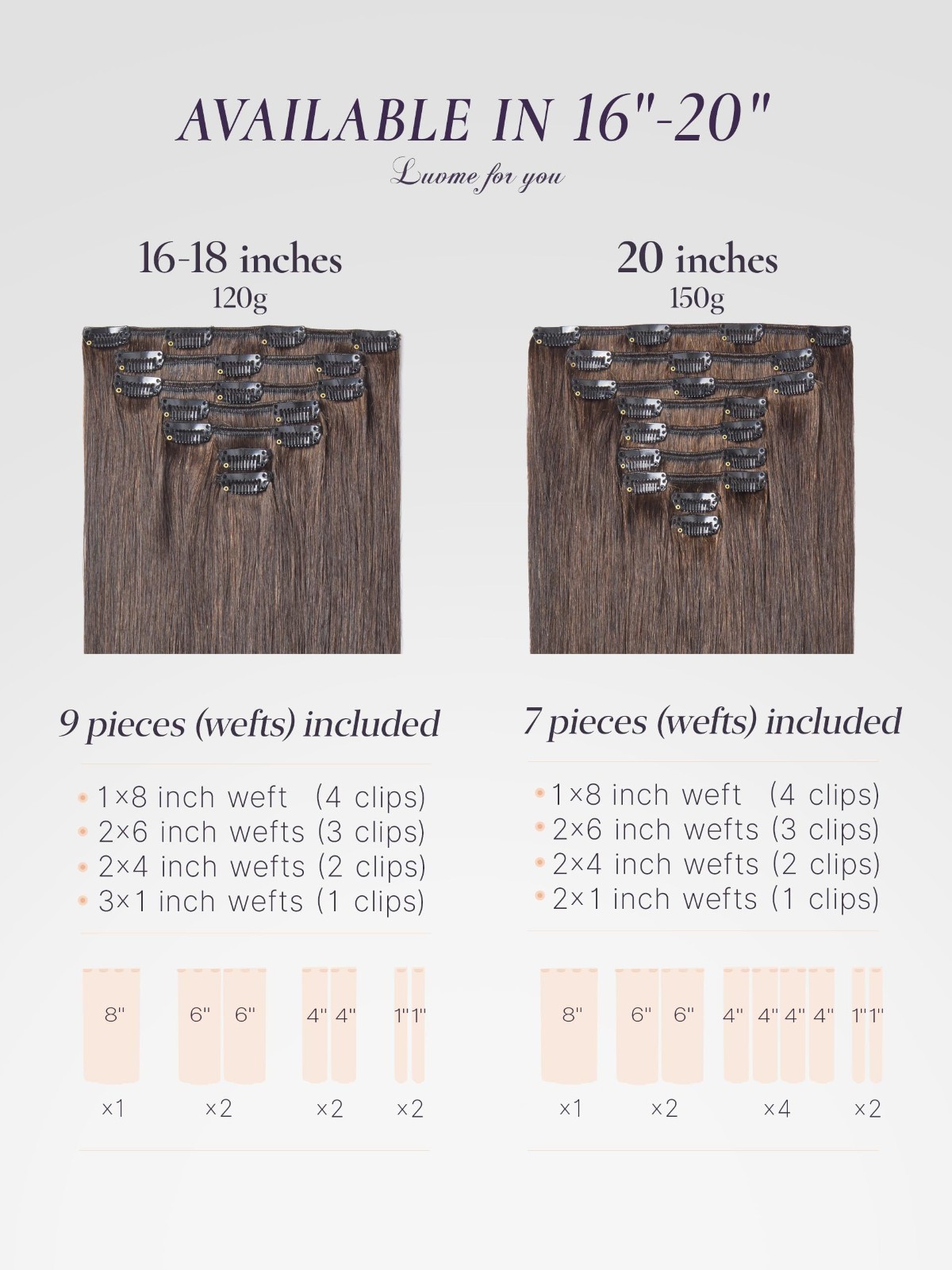 Handmade Clip-In Hair Extensions 18″ 120g 7pcs Rich Mocha Brown Straight Double