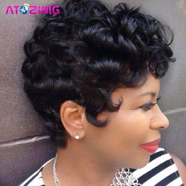 Natural Looking Big Curls Pixie Cut Short Wigs For Black Women 6Inch Short Curly