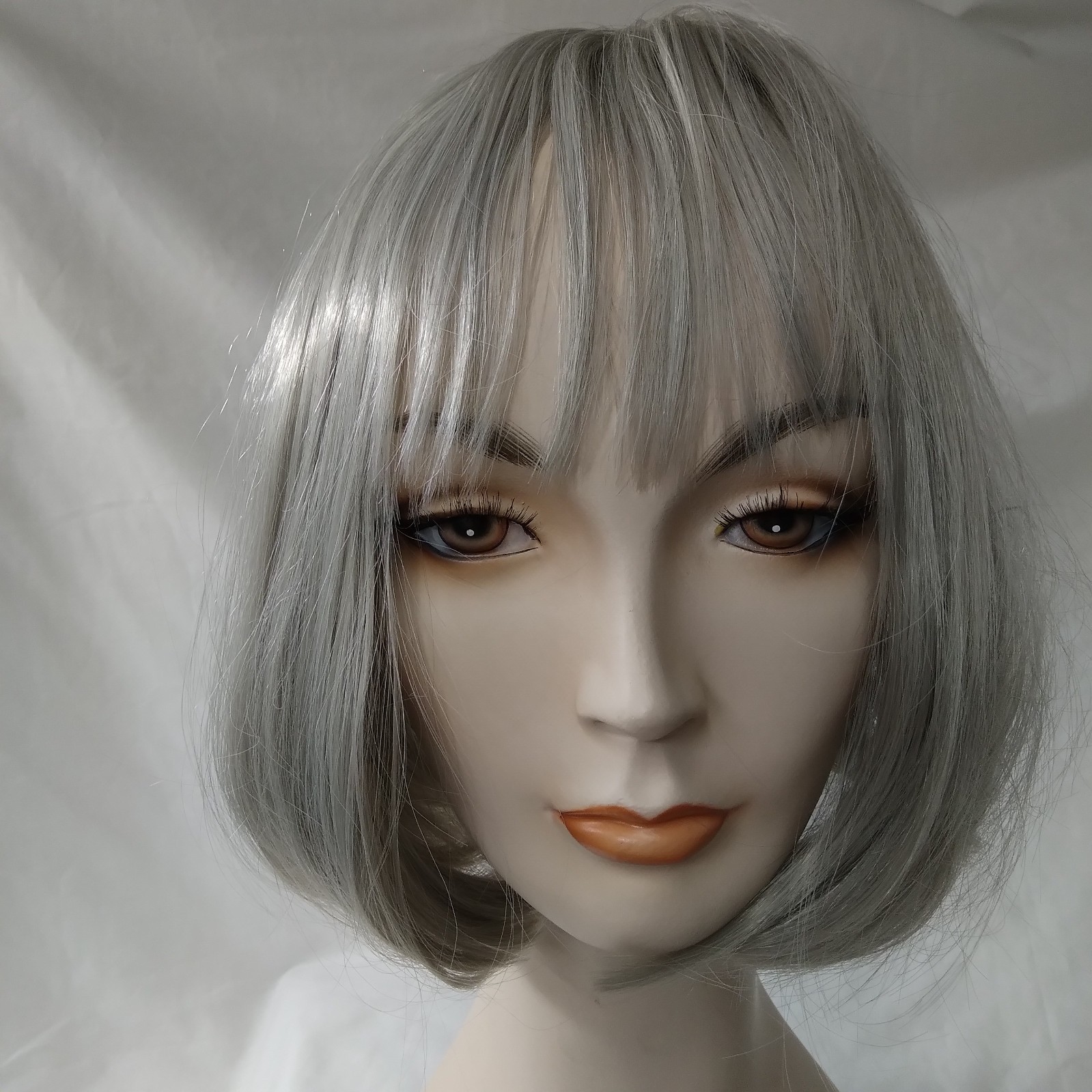SW07 Gray Bob Wig Short 12″ women soft bangs easy to wear Colorful synthetic