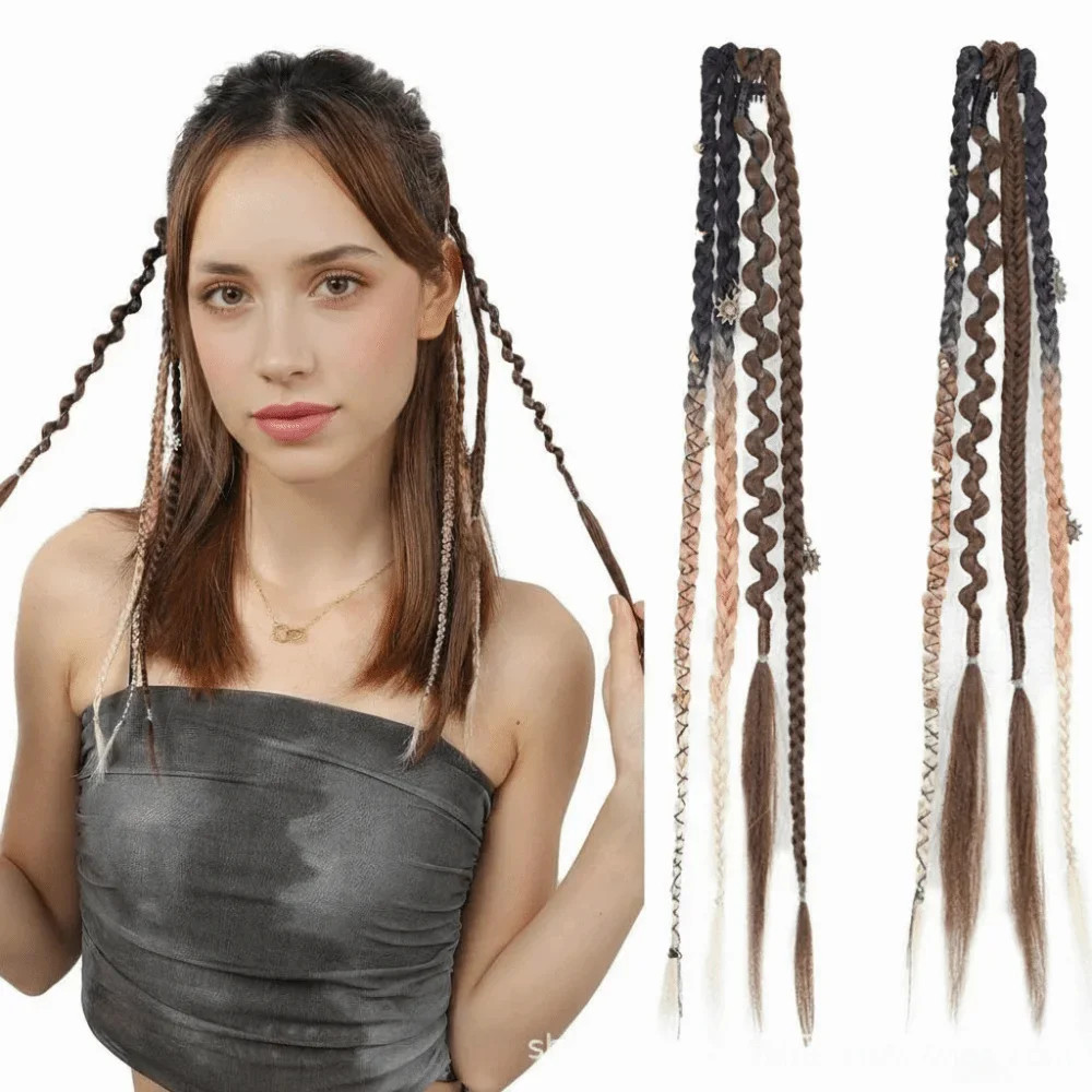 Handmade Bohemia Clip in Synthetic Hair Extensions Long Braid Weaving Clip on