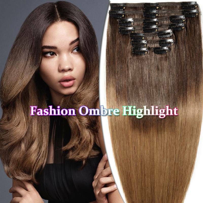 175g++ 8pcs THICK Clip In Real Remy Human Hair Extensions Full Head Double Weft