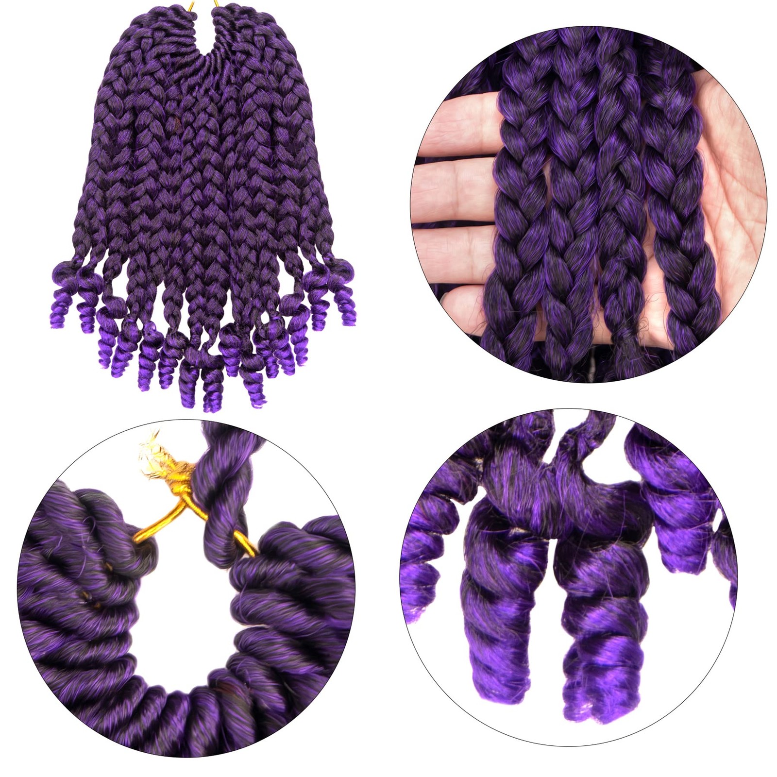 Hahoness 7 Packs 10 Inches Goddess Braid Crochet Hair Curly Ends Ombre Purple