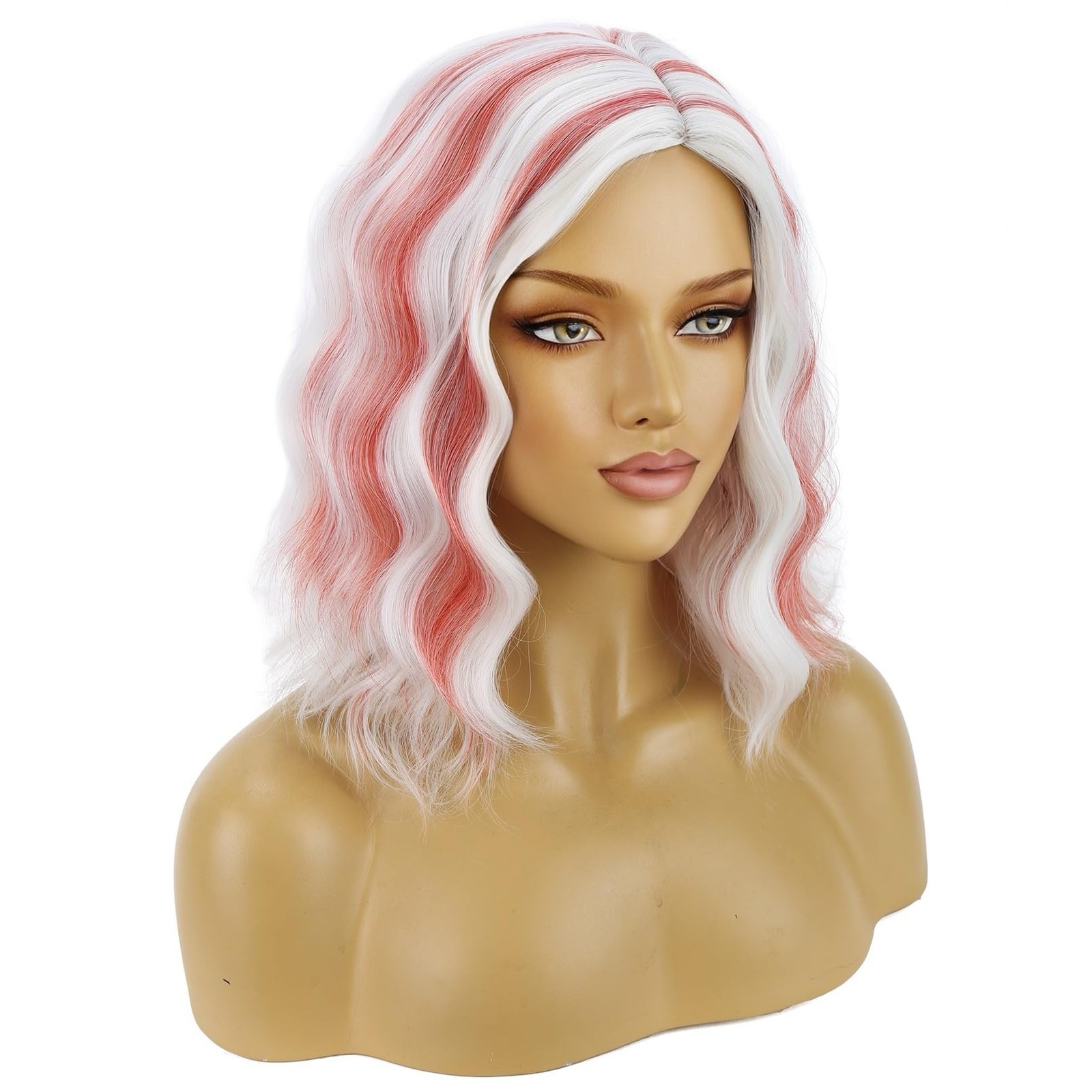 Beron White And Red Short Curly Wave Wigs For Women Girls White Highlights Red