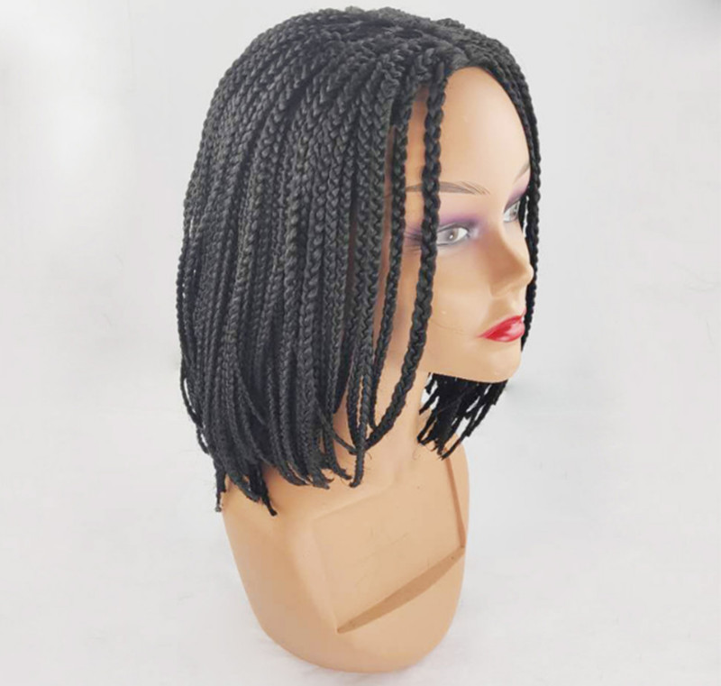 Women Synthetic Black Box Braided Wigs Short Bob Cornrow Braids Wigs None Lace