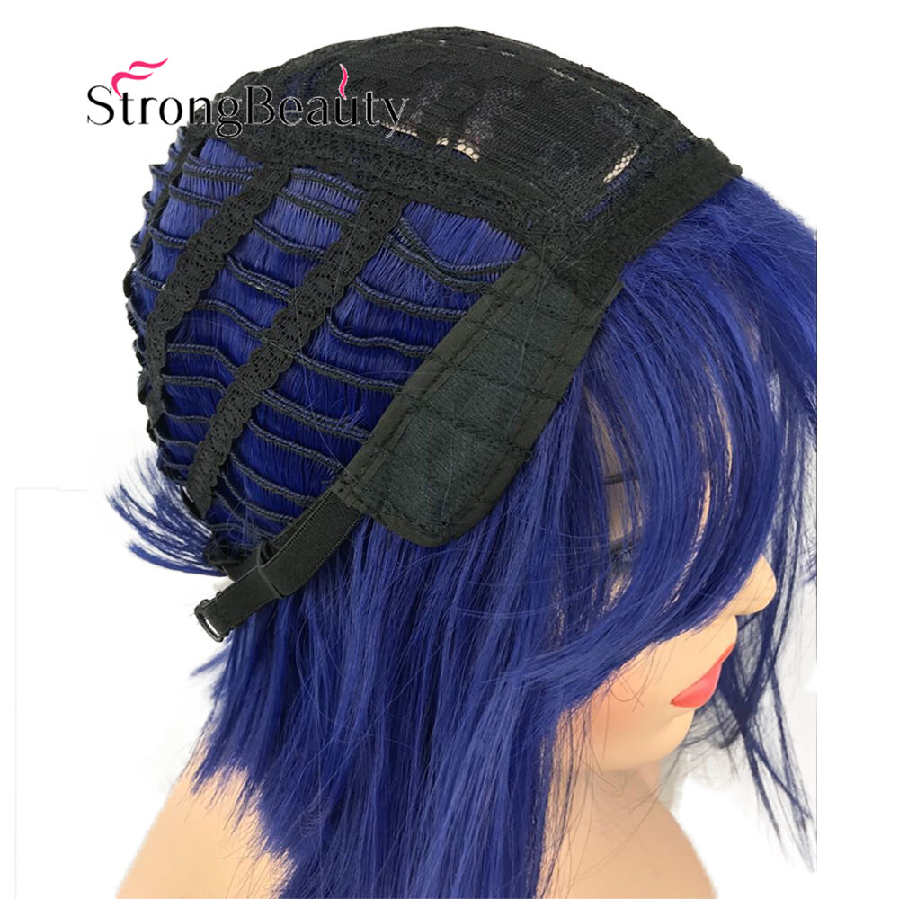 Short Bob Straight Dark Blue Purple Hair Wigs Synthetic Cosplay Wig Heat Ok