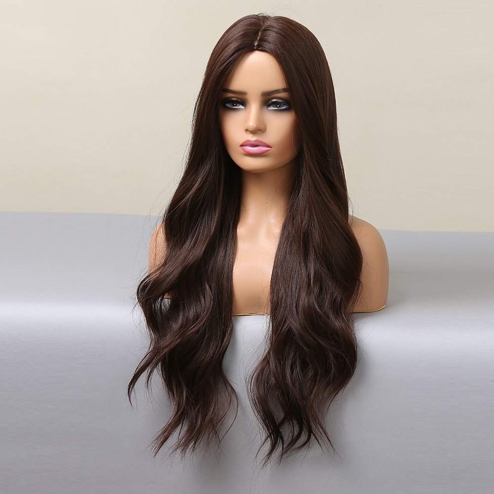 Cosplay Party Wig Dark brown Heat Resistant Synthetic Hair Long Wavy