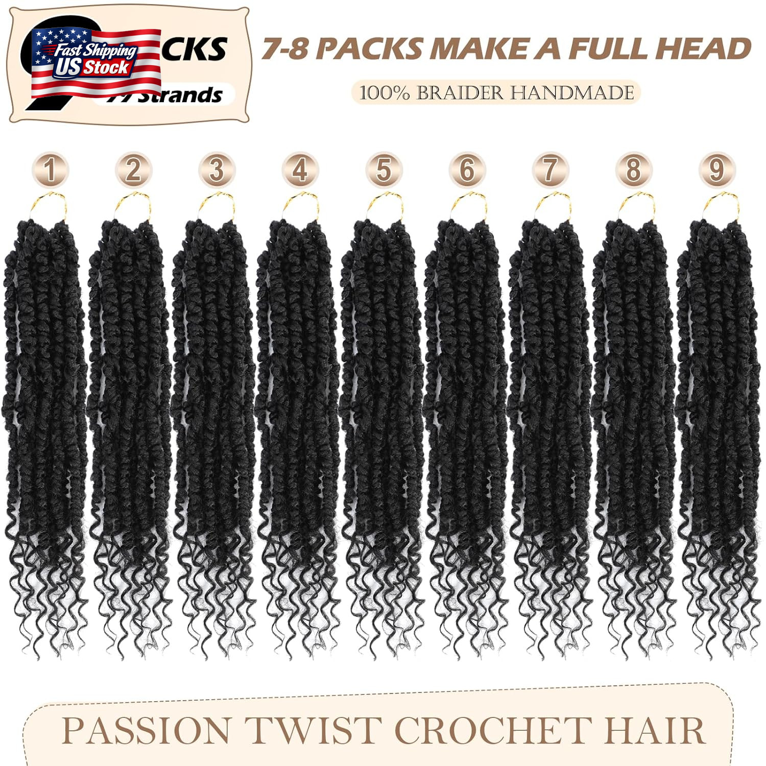 Passion Twist Crochet Hair,12 Inch 9 Packs Pretwisted Passion Twist Hair, Soft P