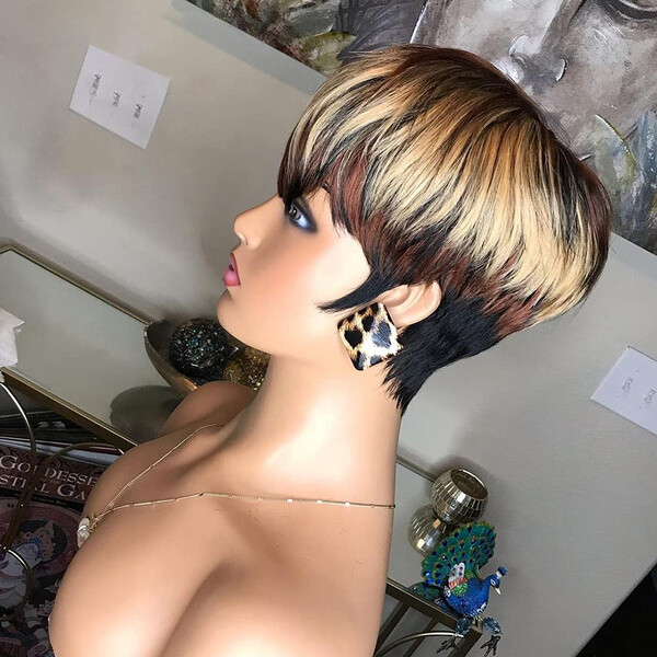 Human Hair Short Wigs For Black Women Straight Bob Pixie Honey Blonde