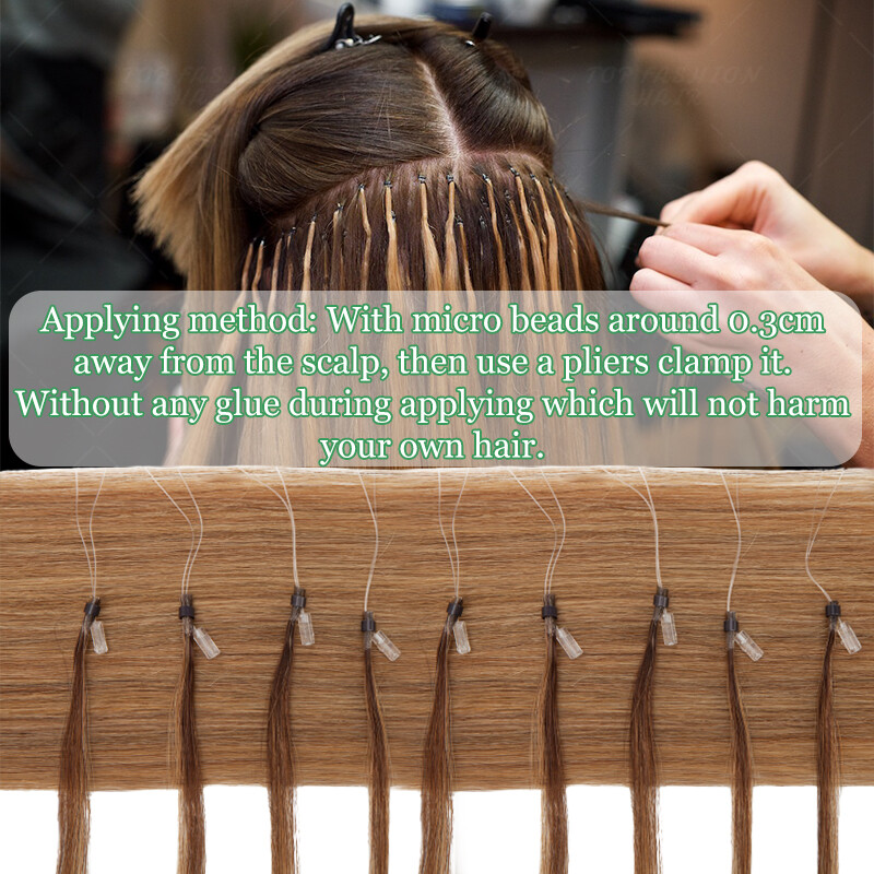 Micro Loop Beads 100% Human Hair Extensions Russian Remy NANO I Tip Rings 24″