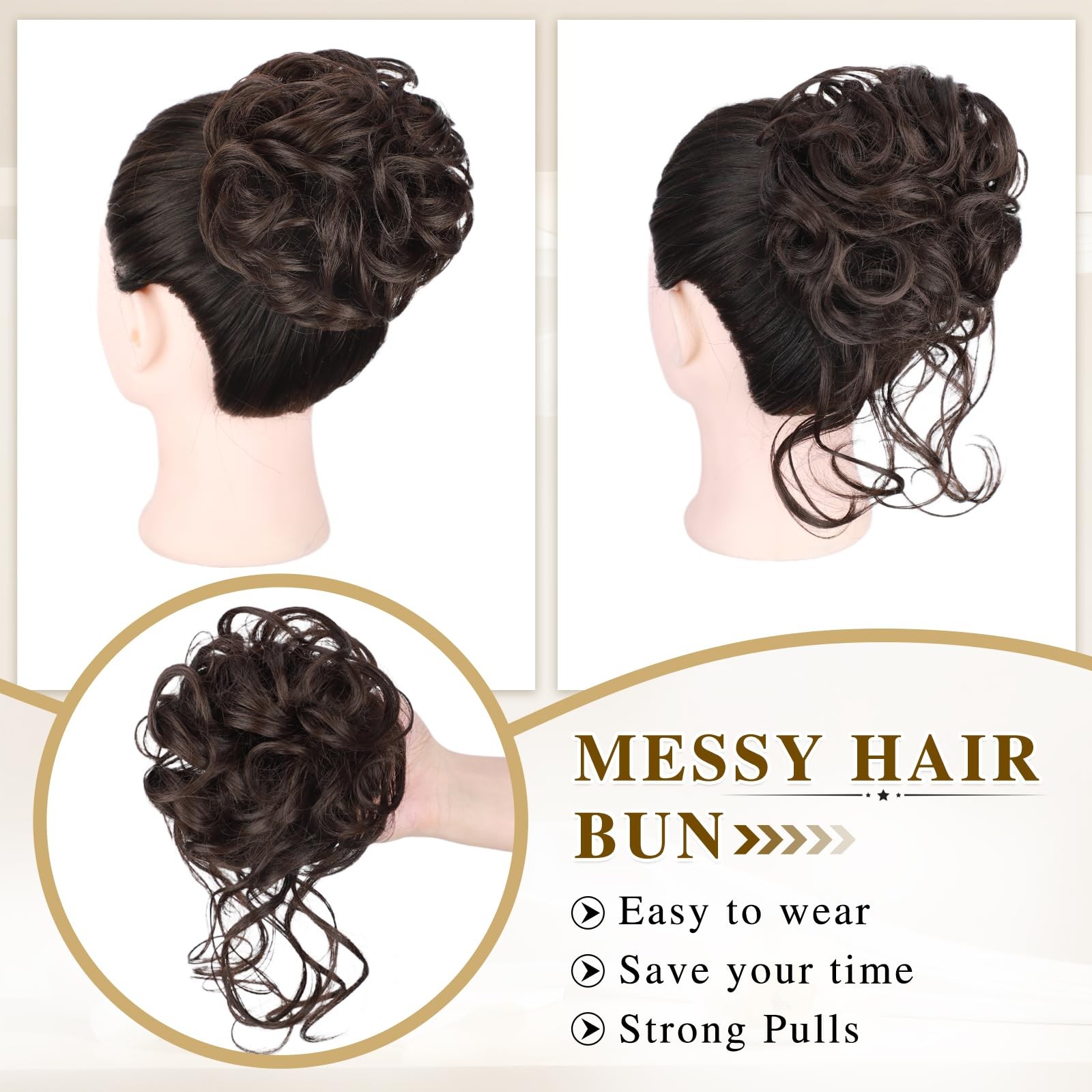 2PCS Messy Bun Hair Piece Curly Wavy Hair Bun with Elastic Band Synthetic Chi…