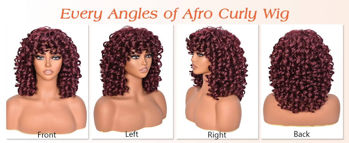 Short 14″ Wine Red Loose Curly Wig women bouncy afro curl synthetic daily party