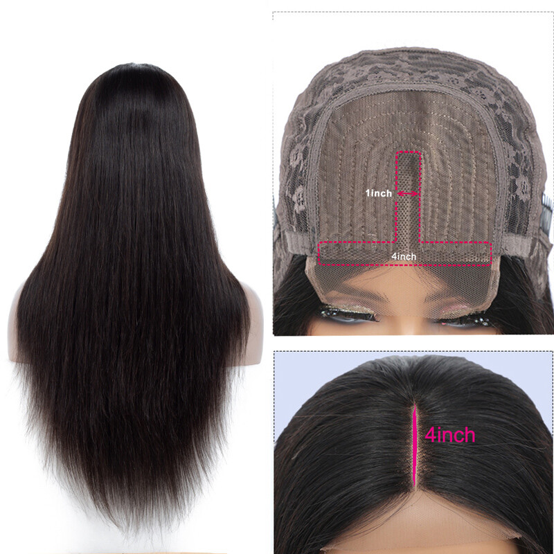 T-part 4*1 Lace Wig Brazilian 100% Human Hair Natural Color Straight Body Wave