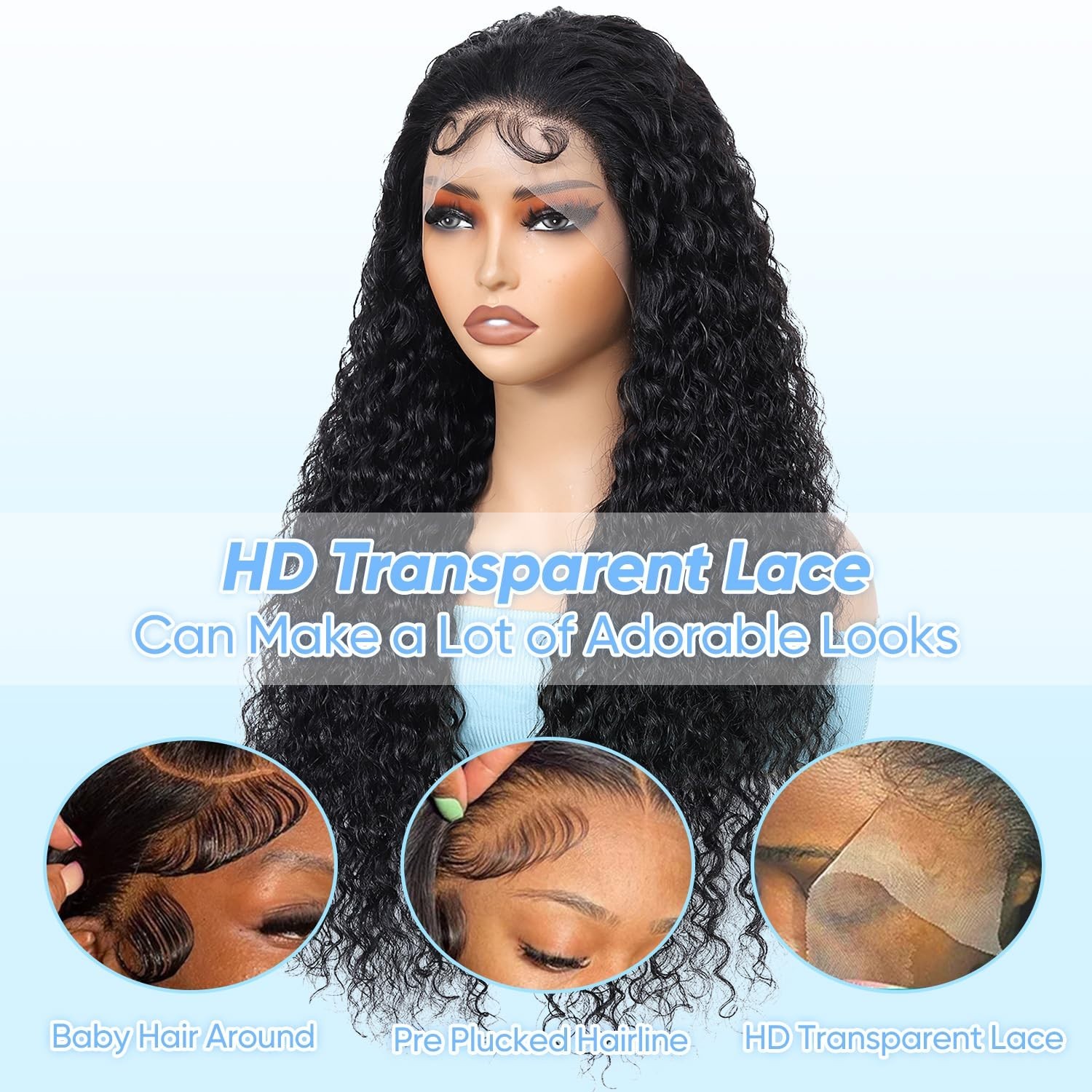 13×6 Deep Wave Lace Front Wig 200 Density HD Transparent Curly 30 Inch Pre Pluck