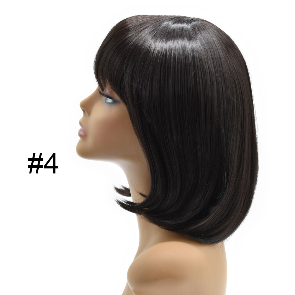 Women Bob Wigs with Bangs Natural Look Premium Synthetic Short Black Brown Hair