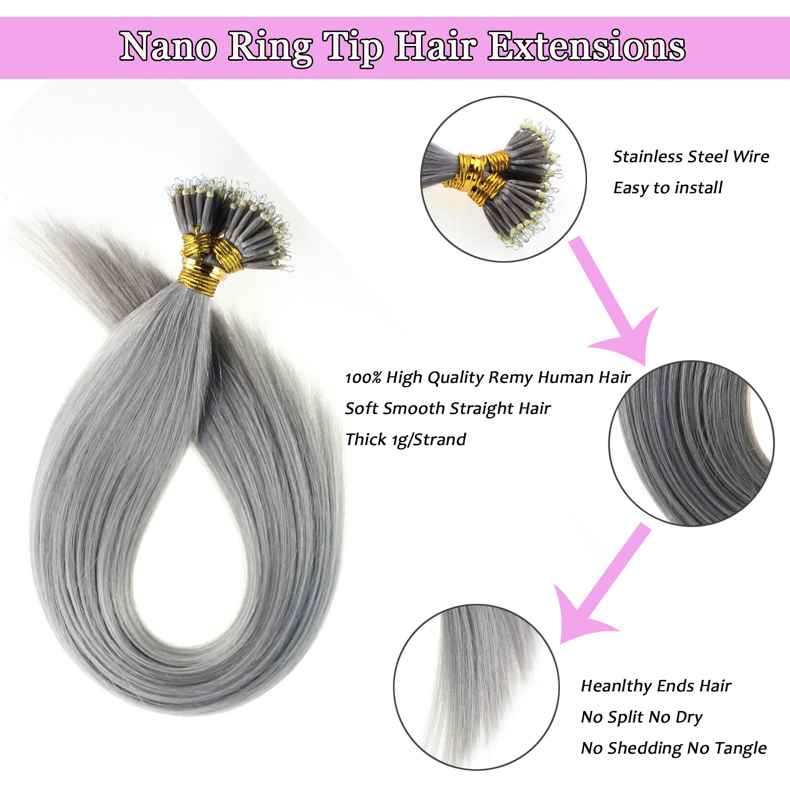 Nano Ring Tip Hair Extensions Micro Beads Link Remy Human Hair Balayage Thick 1g