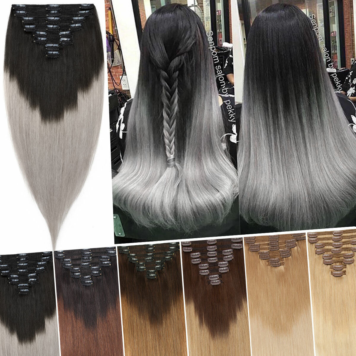 CLEARANCE Clip In 100% Real Hair Extensions Full Head Human Hair Double Thick US