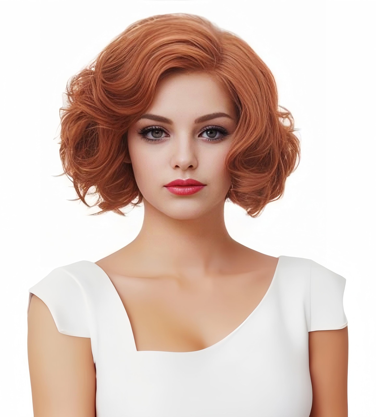 Gerulyss Short Copper Red Wavy Wigs for Women 21.5 – 22.5 Inch,