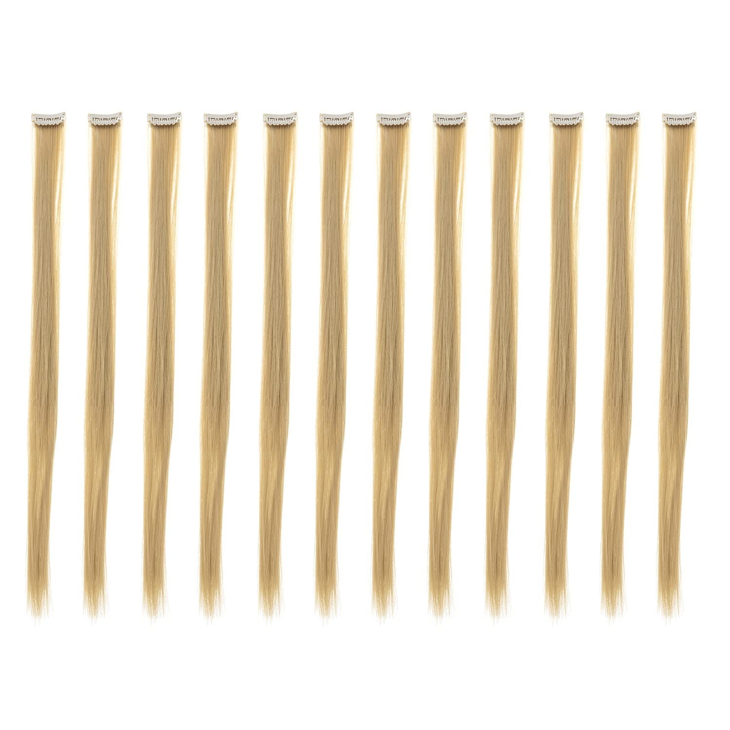 Easy Clip-In 12 Pcs Straight Hair Extensions – 18” Beige Blonde Highlights