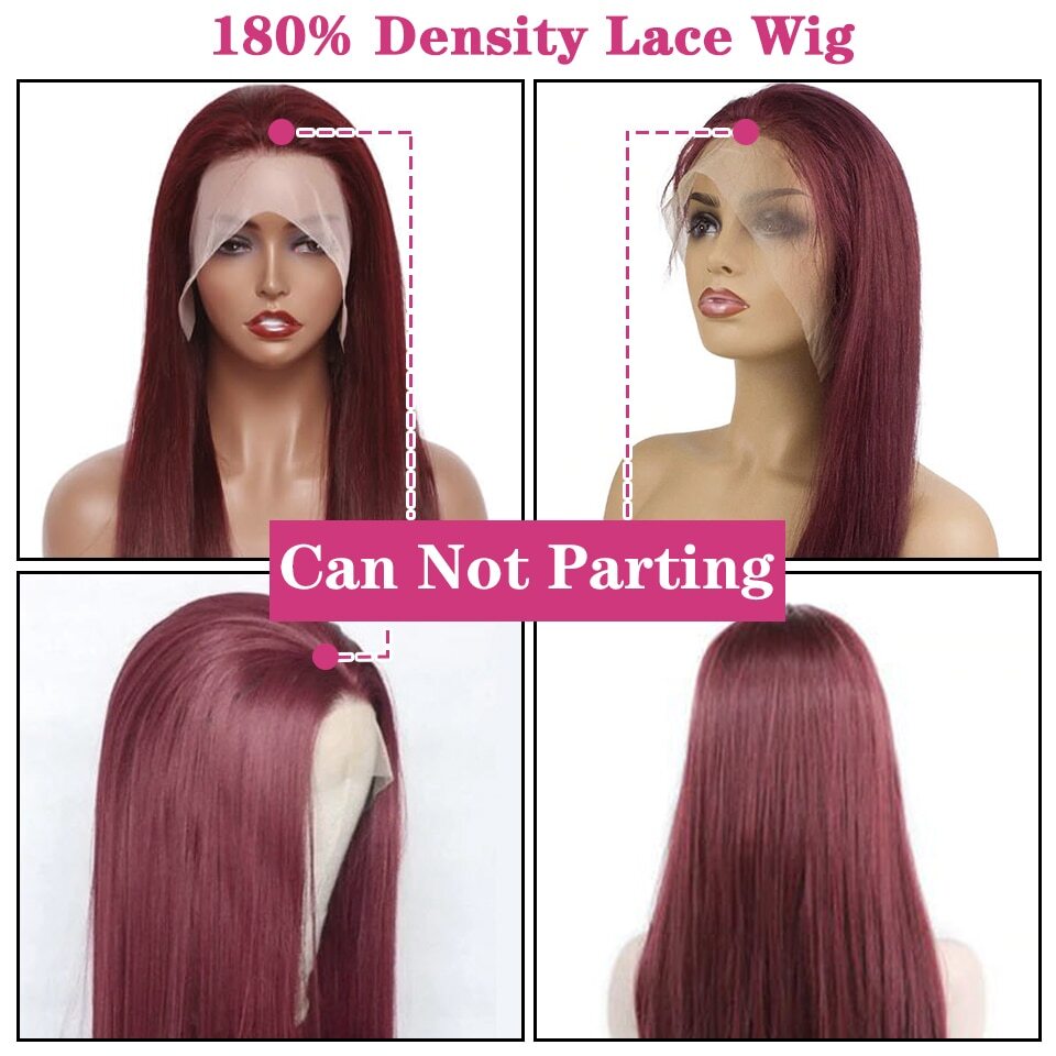 13x4Transparent LaceWigs Synthetic Straight Burgundy Wig Pre Pluck HeatResistant