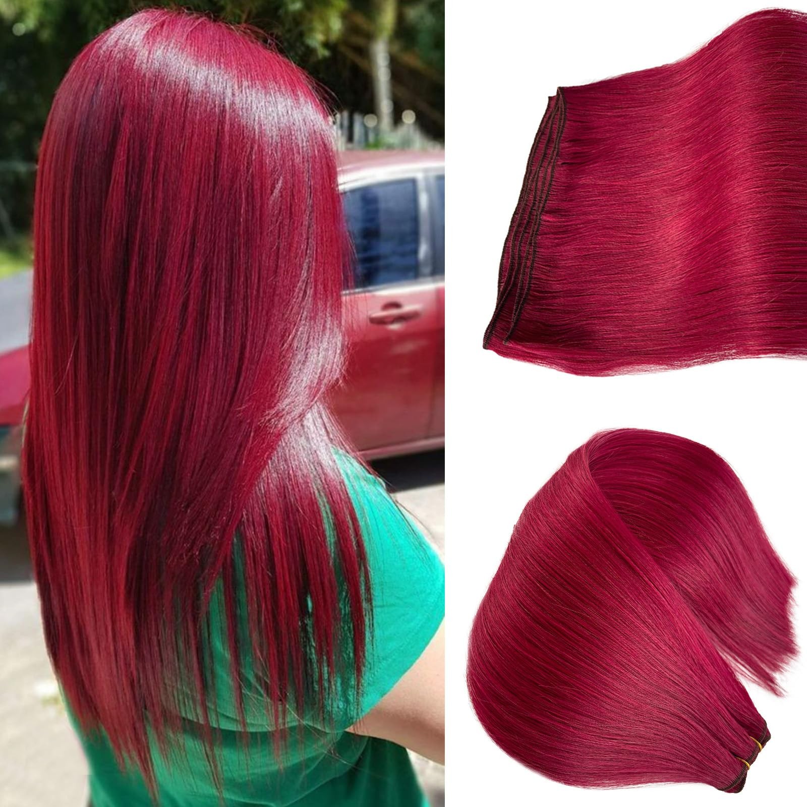 Burgundy Remy Human Hair Extensions Straight Weft Wine Red Bundles Sew In