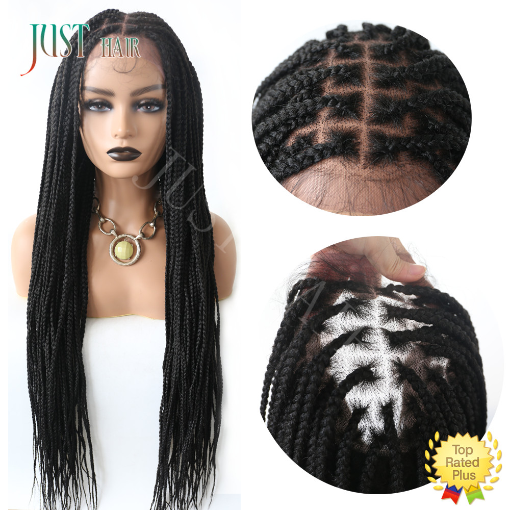 Box Braided Swiss Lace Front Wigs Cornrow Kanekalon Fiber Micro Twist Baby Hair