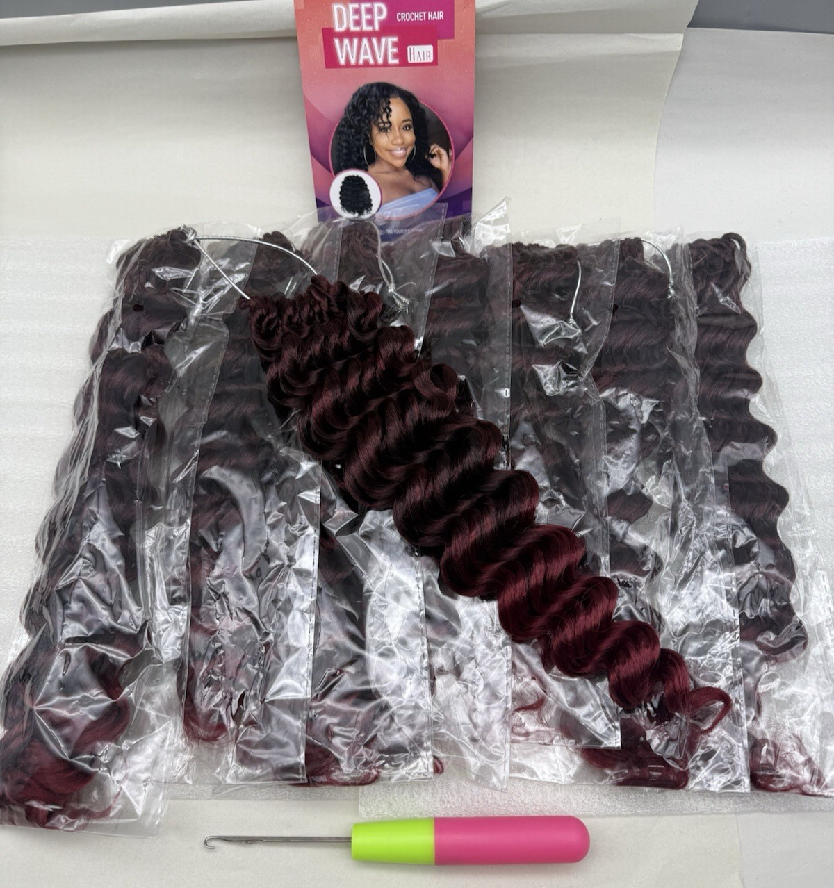 100% HandMade Deep Wave Crochet Hair Deep Curly Extensions 11″ Burgundy Red READ