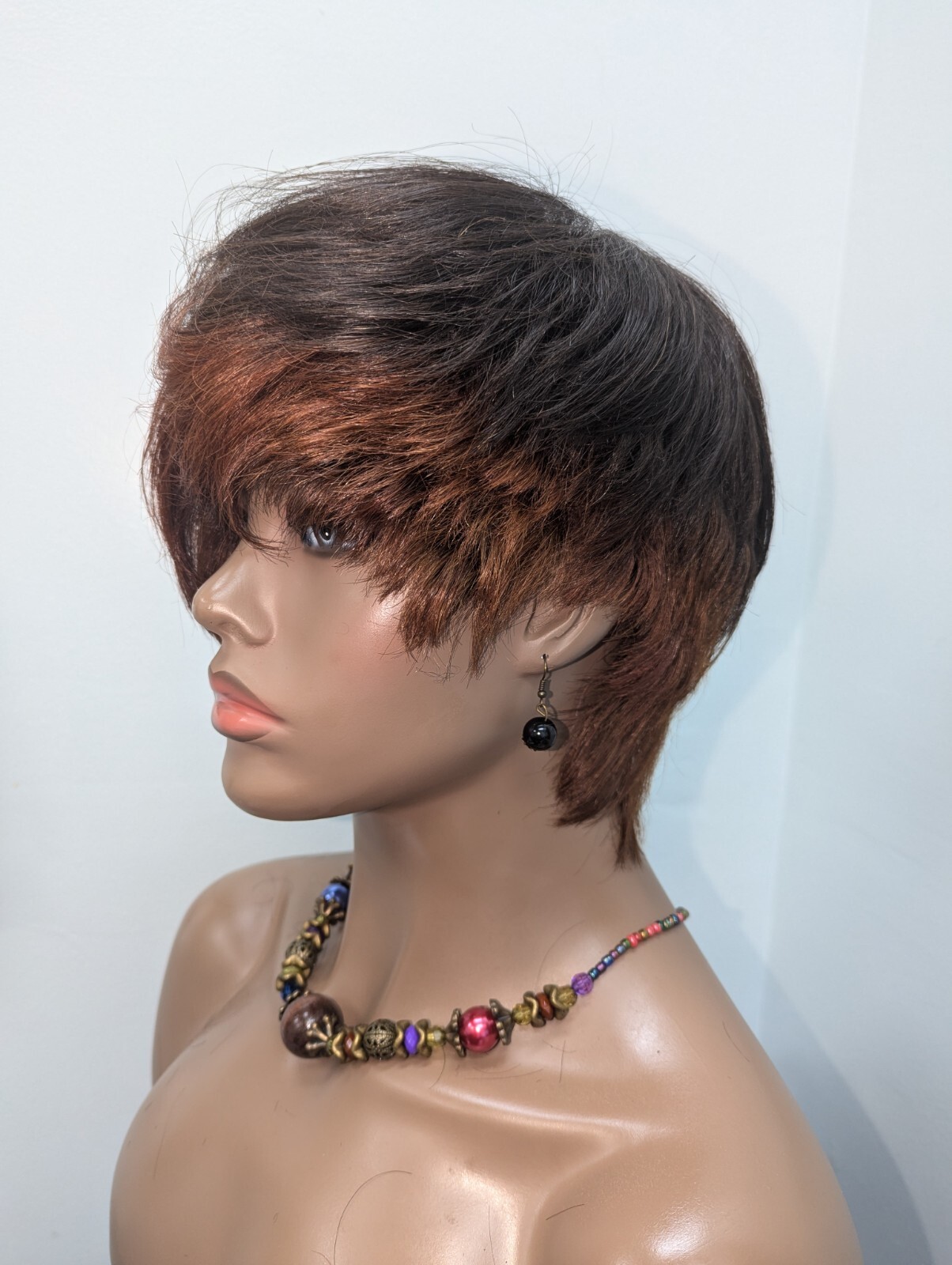 Asymmetrical 100% Virgin Chinese Full Cut Lace Wig Color Brown Highlight Arburn