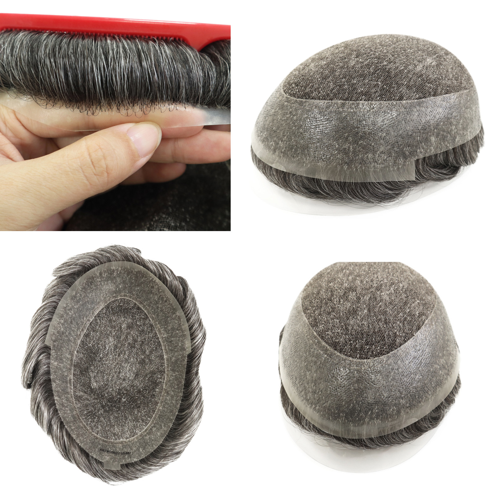 Fine Mono Top Mens Toupee PU Perimeter Human Hair Breathable Natural Hairline AS