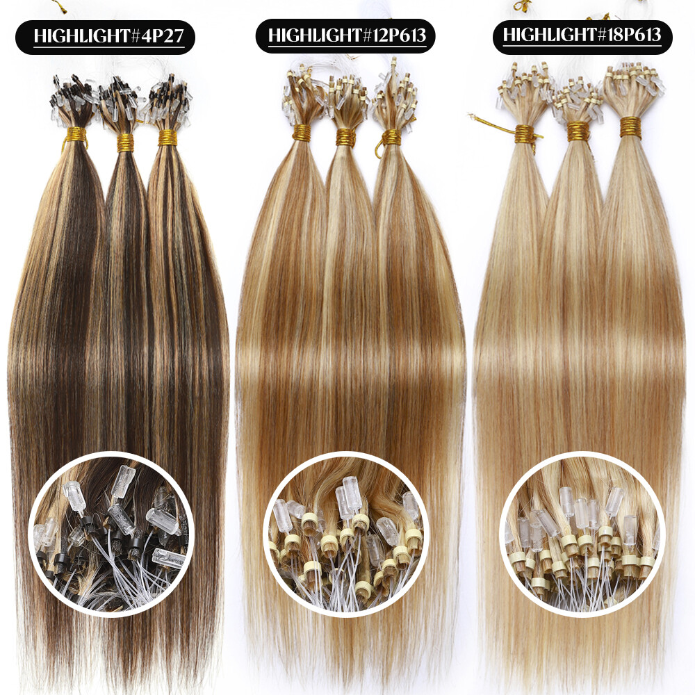 14”-24” Micro Beads Ring Loop Human Remy Hair Extensions 1g Ashy Blending 200S