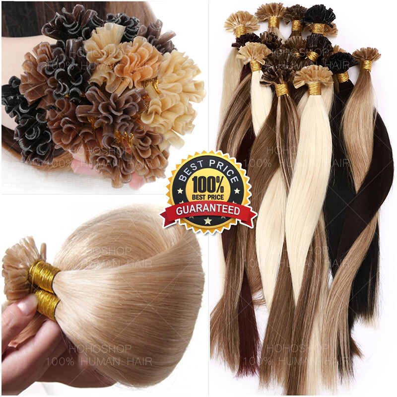 300PCS Russian Nail U Tip 100% Remy Human Hair Extensions Pre Bonded Keratin 1G
