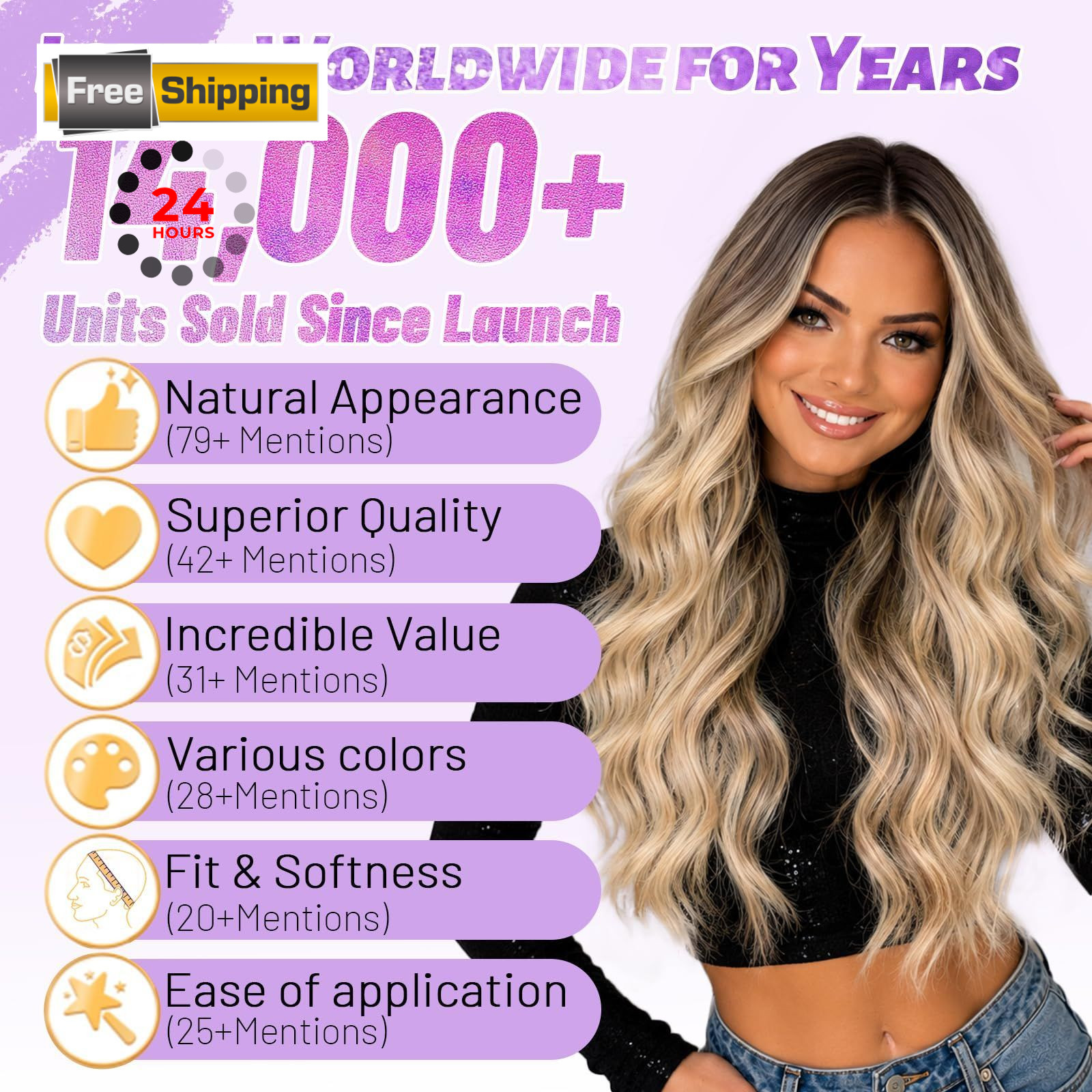 Eawwii Ombre Blonde Wig for Women Long Wavy 4×1 Lace 26 Inch,