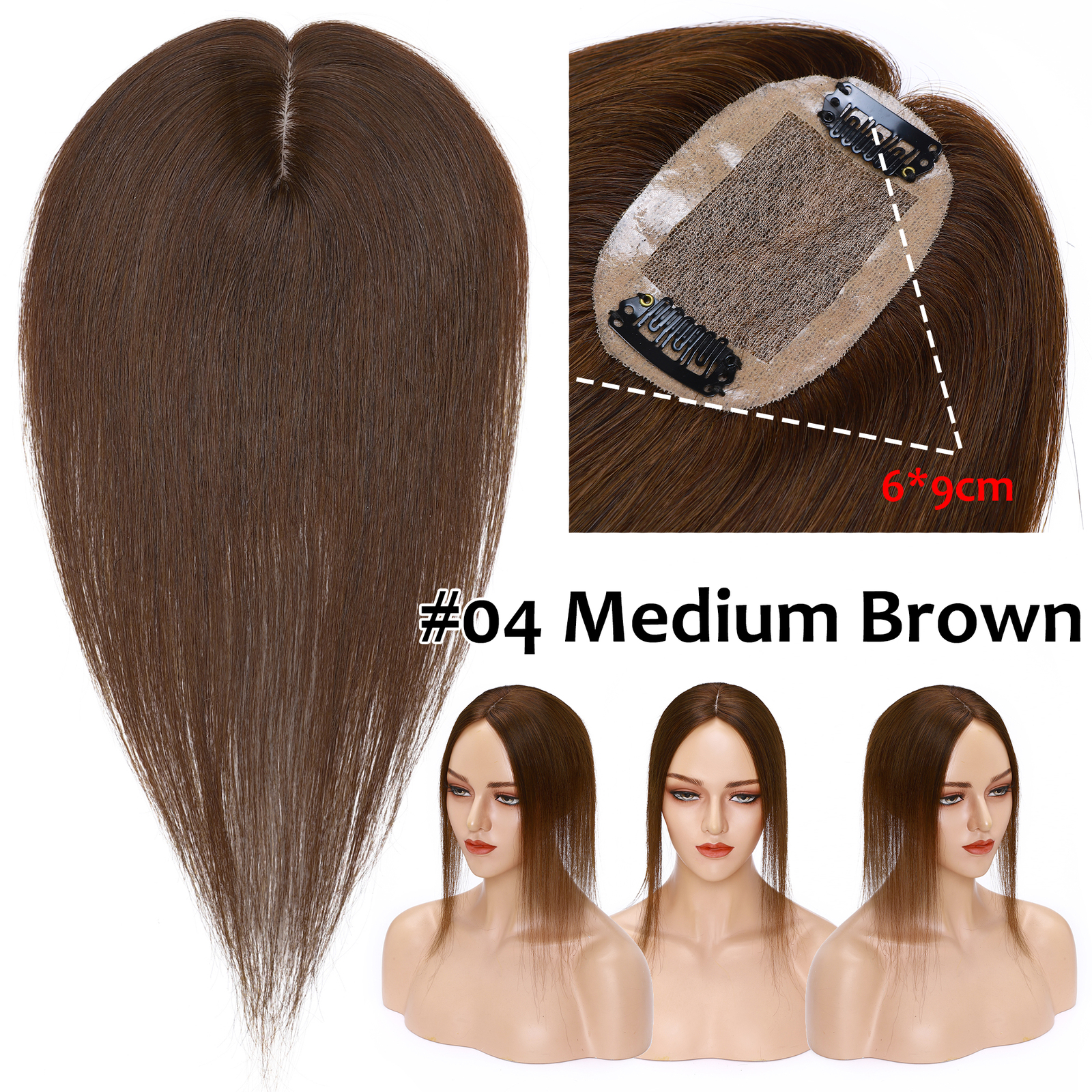 Top Topper Clip In Remy Human Hair Extensions Mono Silk Base Toupee Hairpiece US