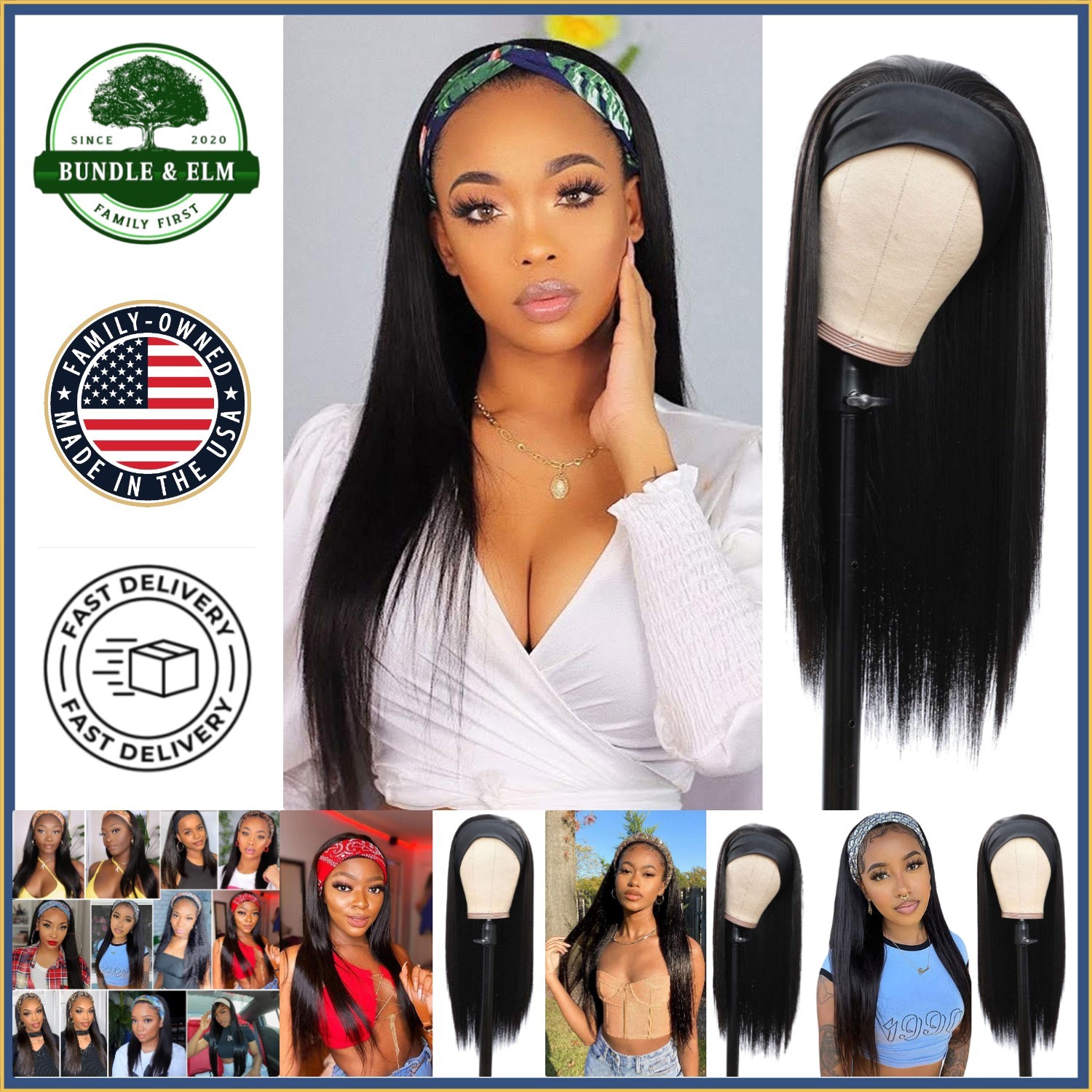 Fashionable Black Headband Wig, 24 Inch Straight Style with Included Accessories