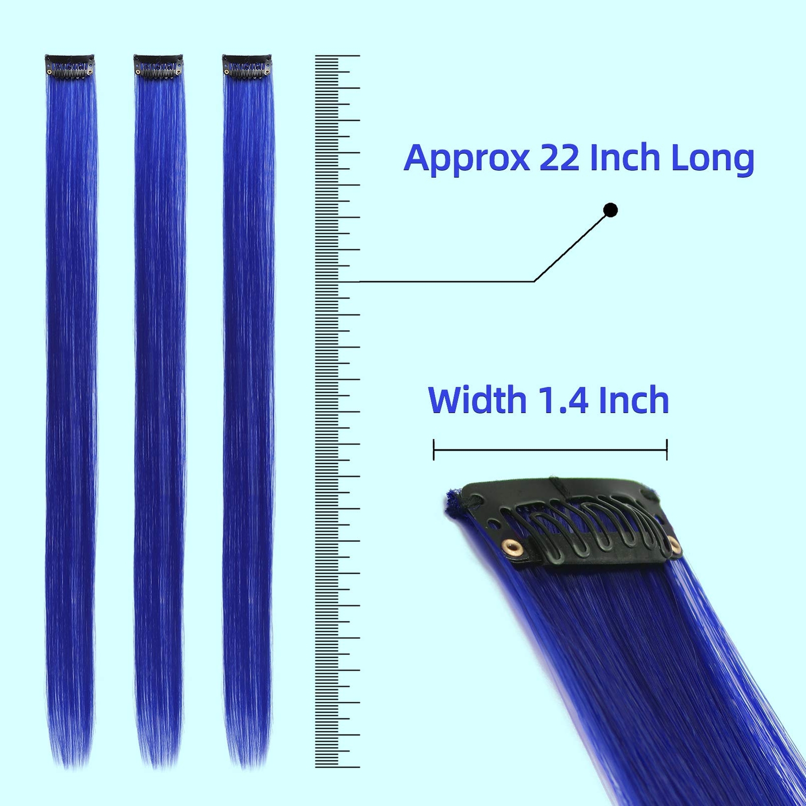 10pc 22″ Blue Clip-In Hair Extensions – Fun Highlights for All Ages