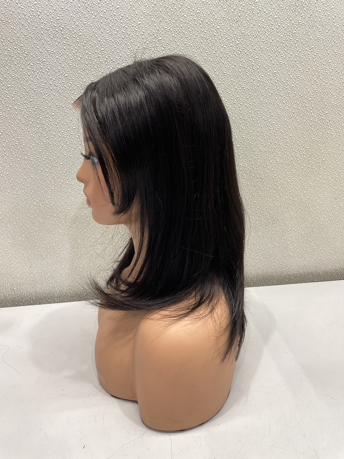 WestKiss 14″ Natural Black Layered Human Hair Lace Front Bob Wig, 180% Density