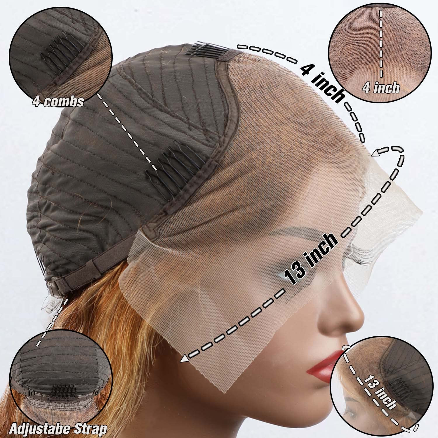 Highlight Ombre 13X4 HD Lace Front Wig Human Hair Pre Plucked Transparent 4/27 H