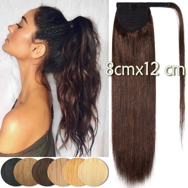 100% Real Remy Human Hair Ponytail Extensions Wrap Around Clip in Pony Tail Curl