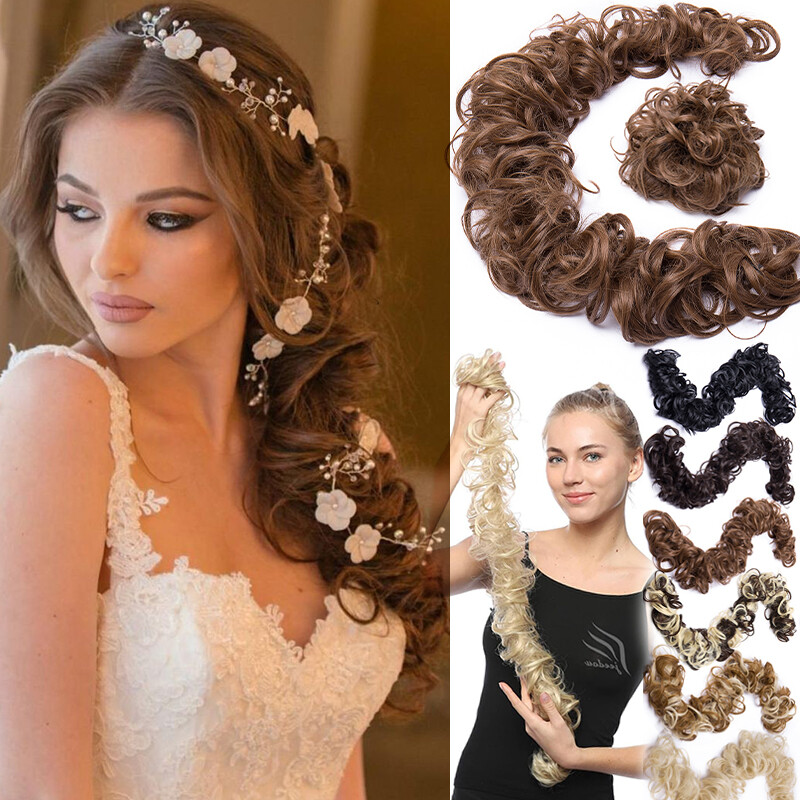 X-LARGE Curly Messy Bun Hair Piece Scrunchie Real As Human Hair Updo Extensions