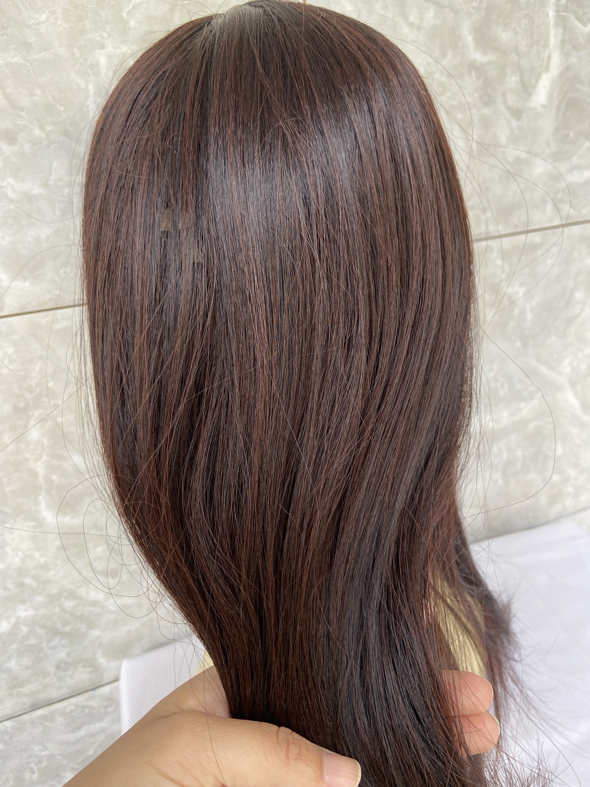 Long Straight Human Hair Blend Heat Ok Wigs Dark Brown Super Soft Natural Wigs