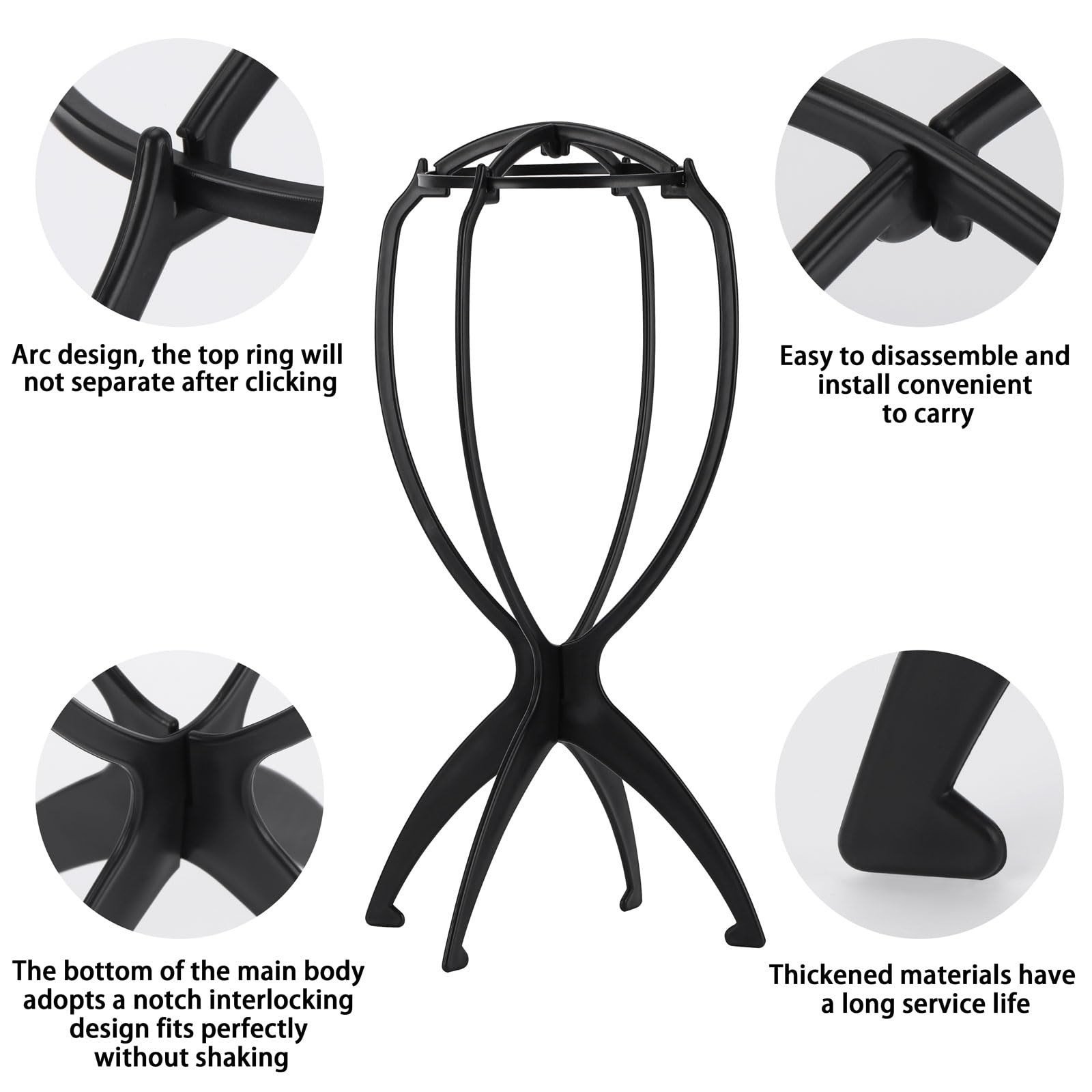 Tecbeauty 4Pcs Wig Stand with 8Pcs Dust Bag, Portable Holder black